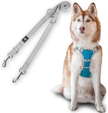 Набір повідка та шлейки для собак – дихаючий, регульований, з м'якою підкладкою та світловідбиваючими елементами – для великих та середніх собак (Синій, XL (76-101 см обхват грудей))