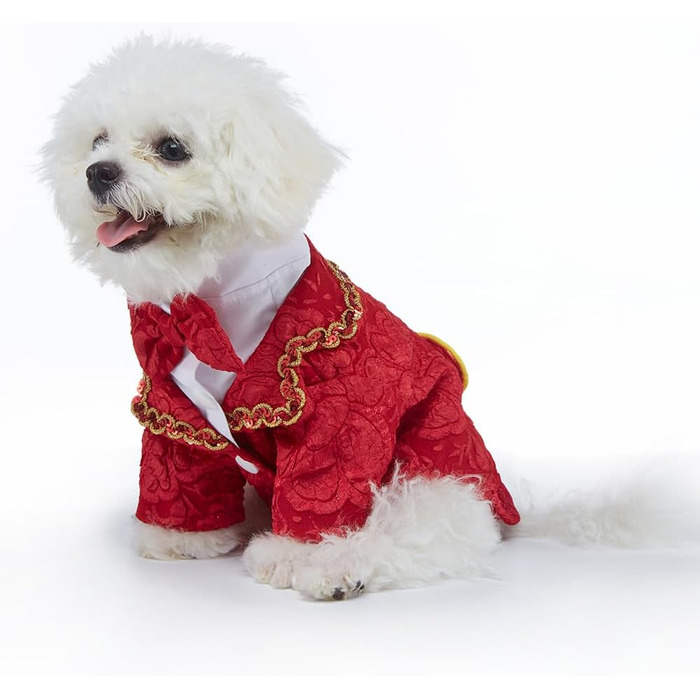 Елегантний костюм для собак - смокінг для маленьких та середніх собак, коричневий, з краваткою, для вечірок, свят, днів народжень, розмір L (довжина спини 34 см)