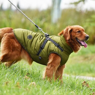 Зимова жилетка для собак - тепла жилетка для собак, бавовна, з нагрудником, зелена, розмір L