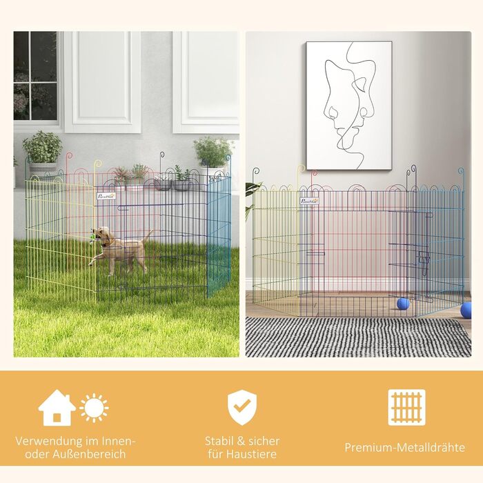 PawHut вольєр для цуценят, металевий, кольоровий, Ø120 x H60 см