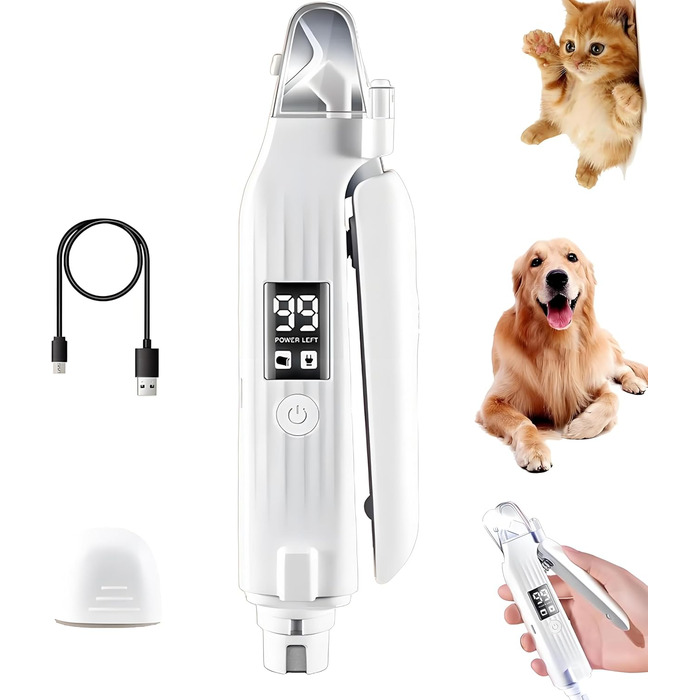 Набір для догляду за кігтями собак Nagelknipser з підсвічуванням 2 в 1 - LED-дисплей, USB-зарядка, алмазний нашийник, безпечний, тихий