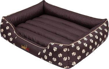 Ліжко для собак Prestige, M, 110x90 см, коричневе з лапами. Знімна та пральна наволочка. Підходить для собак маленьких, середніх та великих порід.