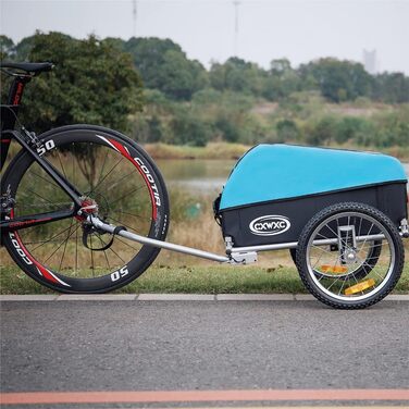 Велосипедний причіп CXWXC зі стоп-кабелем, великий об'єм 120л, вантажопідйомність 40кг, складаний вантажний причіп з тентом та прапорцем безпеки - ідеальний для щоденного транспортування, блакитний