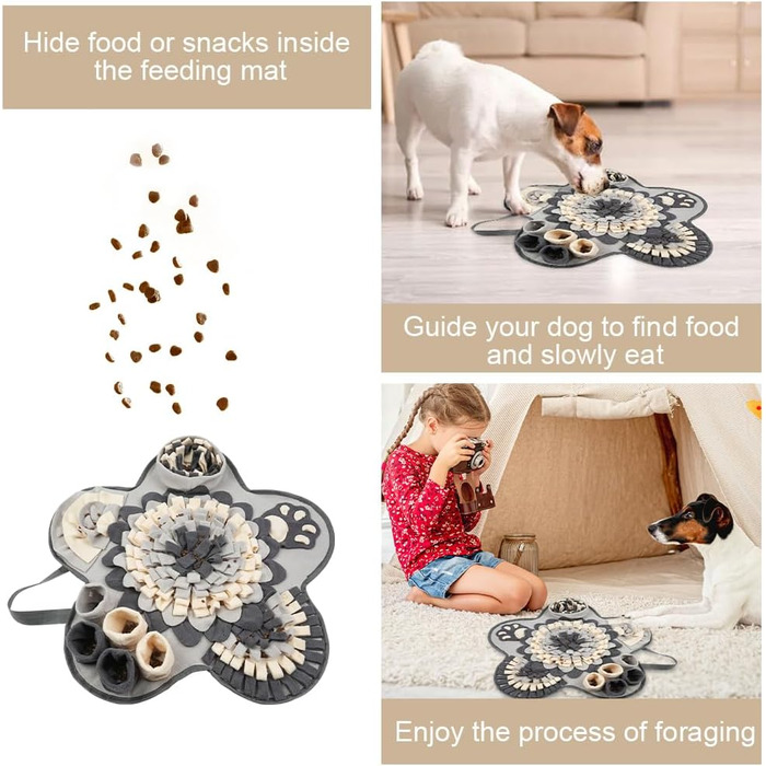 Килимок для собак з пошуком їжі, інтерактивна іграшка-килимок, 60x60 см, сірий