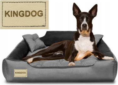 Ліжко для собак та котів KingDog з мікрофібри з двома подушками, корзина для собак, ліжко для домашніх тварин, миється, водонепроникний матеріал (розміри: 100x80 см / 115x95 см, сірий/чорний)