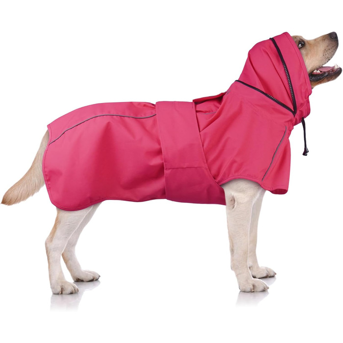 Водонепроникний дощовик для собак XXL (рожевий) з капюшоном, отвором для повідка та світловідбиваючими смугами. Ідеально для великих собак: лабрадорів, голден ретриверів, німецьких вівчарок, боксерів