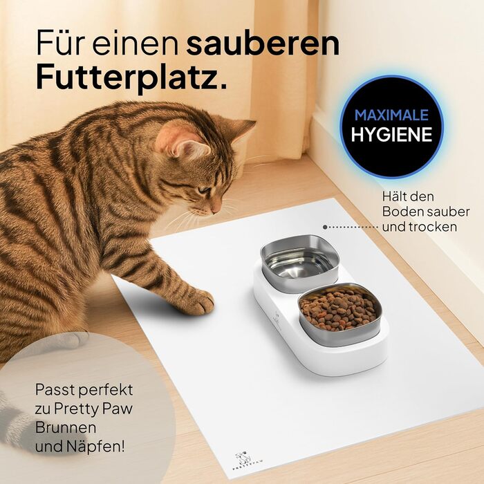 Підкладка під миску для кота Pretty PAW® 60x40 см - неслизька та водовідштовхувальна | Аксесуар для фонтанчика та миски Pretty Paw | Захист підлоги від бруду та води (Білий, Extra Wide)
