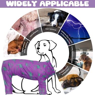 Піжама для собак IDOMIK, м'яка та зручна, з блискавкою, дихаюча, для хлопчиків та дівчаток, одяг для собак, цілісний комбінезон, костюм для відновлення, для маленьких, середніх та великих собак, колір фіолетовий, розмір M (обхват грудей 48.26 см)