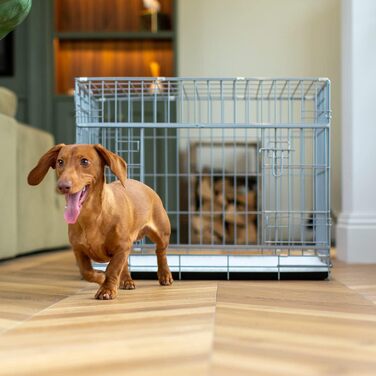 Металева клітка для собак із розсувними дверима Lords & Labradors, срібляста, розмір M, міцна переноска для середніх домашніх тварин