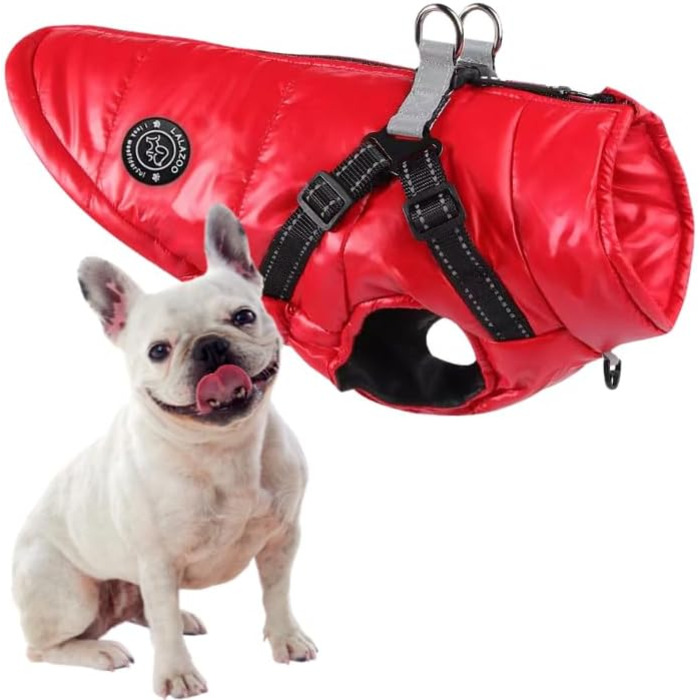 Водонепроникна куртка для собак 2-в-1 зі вбудованим шлейкою – зимова куртка для собак маленьких, середніх та великих порід – вітронепроникна, зручна та легка в догляді, червона, 3XL