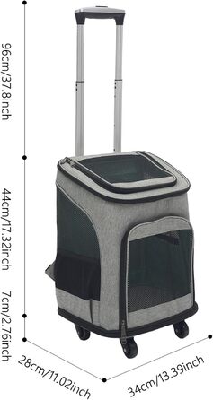 Складаний рюкзак для собак та котів Soudesileim 2-в-1 з візком, до 9 кг, сірий, 34x28x44 см