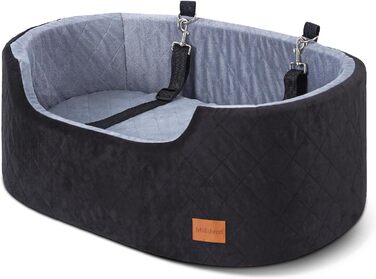 Автокрісло для собак середніх порід до 22,7 кг, 80x50x28 см, чорне. З безпечним ременем, товстим килимком, антиковзким дном, миється, переносна авто-підстилка для собак