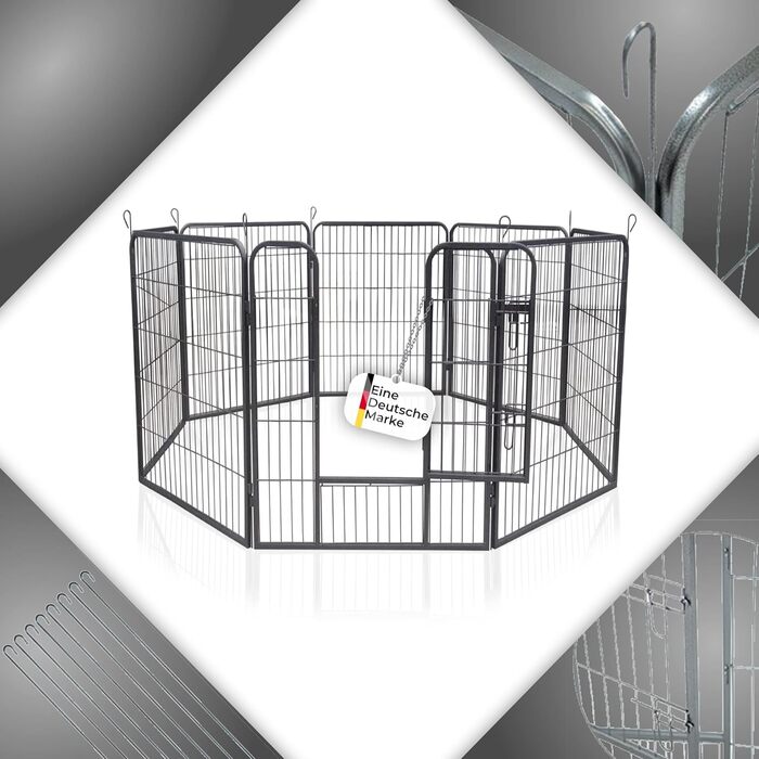 Вольєр для цуценят та дрібних тварин Zoomundo 8-секційний, металевий, XL, огорожа для вигулу, манеж, захисний бар'єр