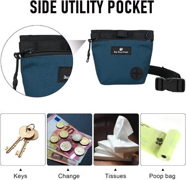 Сумка для ласощів для собак з магнітним закриттям, регульованим поясом, для тренувань, прогулянок на відкритому повітрі (синій, принт з тваринами)