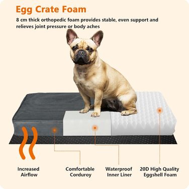 Ортопедичне ліжко для собак, 8 см товщина, подушка для маленьких собак, знімний та пральний килимок, неслизьке дно, водонепроникна підкладка, 76 см, темно-сірий L 76 x 51 x 8 см, темно-сірий