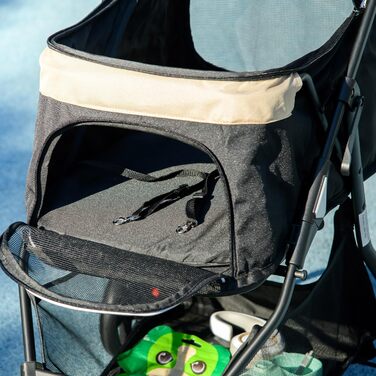 Візок для собак та котів PawHut 2-в-1, складний, до 10 кг, з подушкою, сіткою, дверима, кошиком для зберігання, бежевий