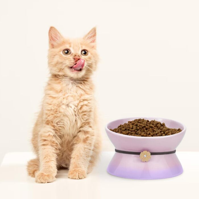 Підвищений годівниця для котів та собак Busnos, керамічний, жовтий, 15.5x15.5x11 см