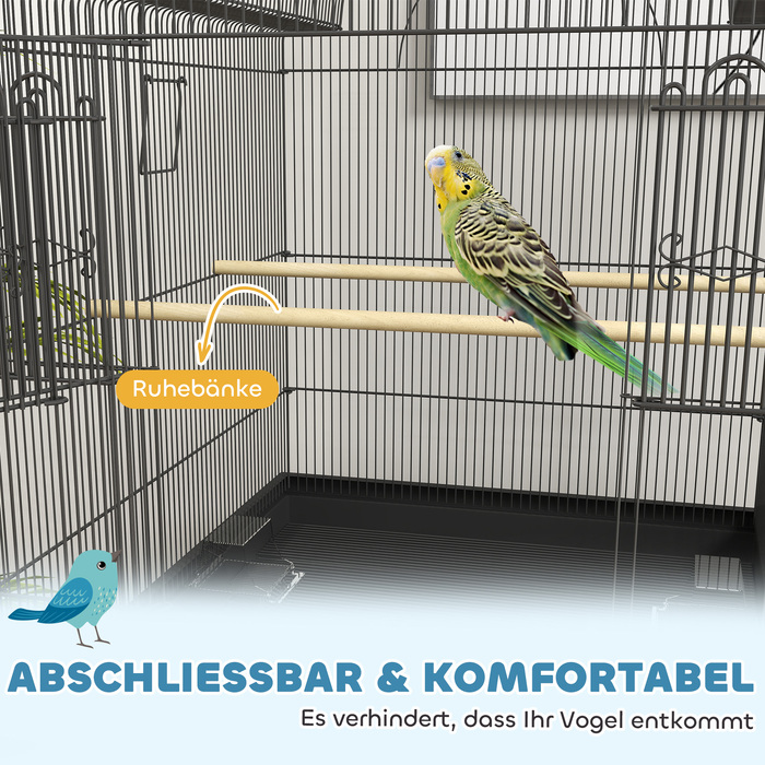 PawHut Birdcage Велика клітка для папуги з піддоном, лоток, станція для годування, шпаківня з коліщатками для канарок, сталь 63 x 53 x 144 см Чорний | Аосом