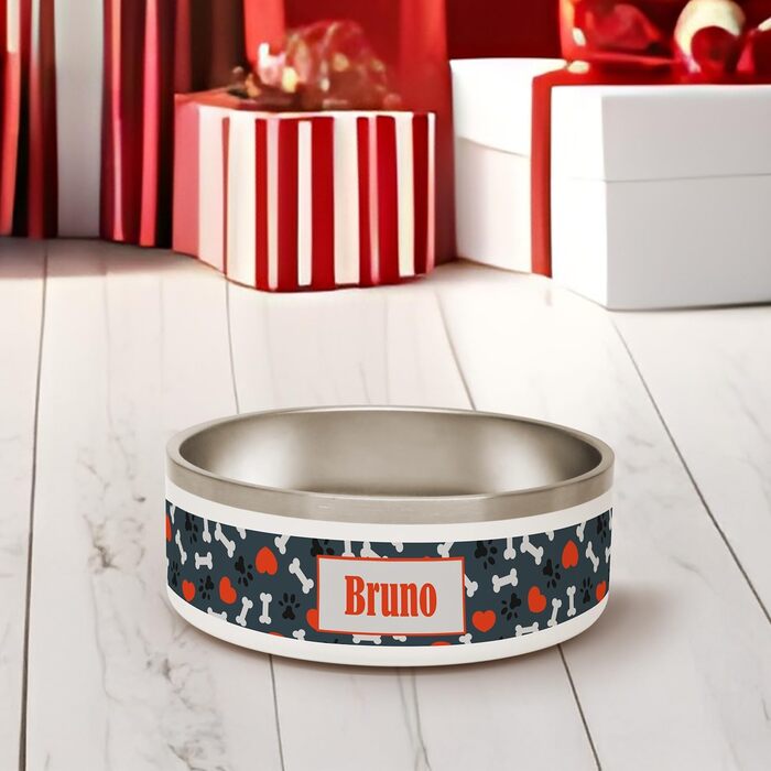 PICANOVA Набір мисок та контейнерів для корму та ласощів для собак з іменем - Персоналізований набір у різдвяному дизайні - Керамічний набір мисок та контейнерів як подарунок для власників домашніх тварин - Дизайн Candy Bones (набір сердечок та лапок)