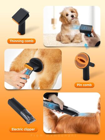 Набір для догляду за шерстю собак 3-в-1 Mxmoonant: пилосос, сушарка, триммер. Регулювання потужності та температури, 7 насадок, сумка для зберігання та рушник