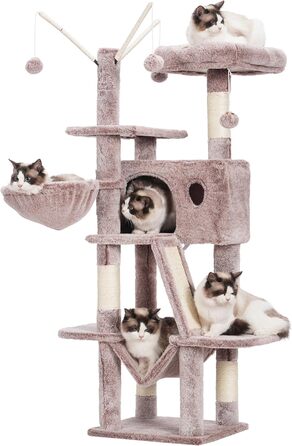 Котячий комплекс Hey-brother Muchroom MPJ019-SMU для дому, 134,6 см – будиночок для котів із м'яким лежаком, іграшками, великою затишною норкою, гамаком та стовпчиками з сизалю
