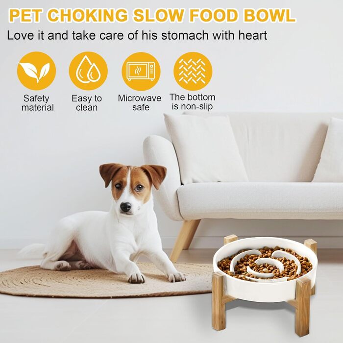 Антисліп миска для собак, кераміка, з підставкою, slow feeder, для середніх та великих собак, 19.5 см