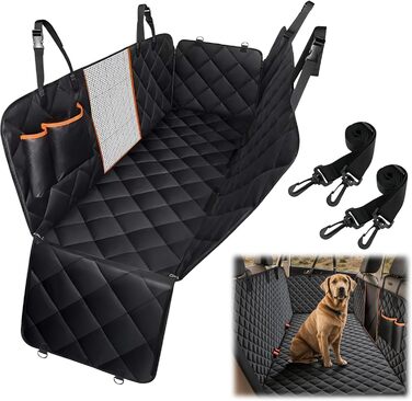 Захисний килимок для собак у машину Amexo, 137x147 см, чорний. Захист заднього сидіння, водовідштовхувальний, стійкий до подряпин, з віконцем.