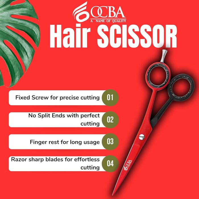 Професійні ножиці для волосся OCBA 6 дюймів - ножиці для перукарів та салонів, для чоловіків та жінок (червоно-чорні)