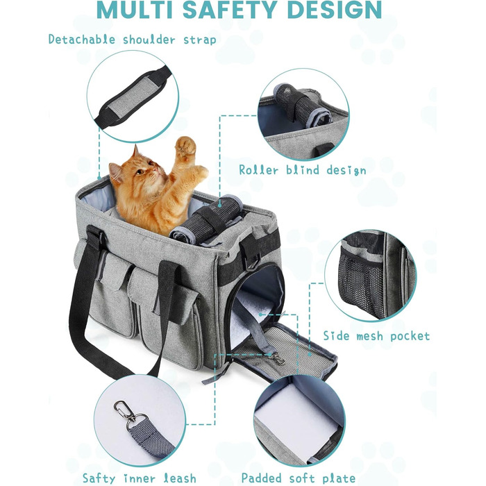 Транспортна переноска для котів та собак Happy Hachi, складана, з регульованим плечовим ременем, з м'якою оббивкою, для авіаперельотів, туристична переноска