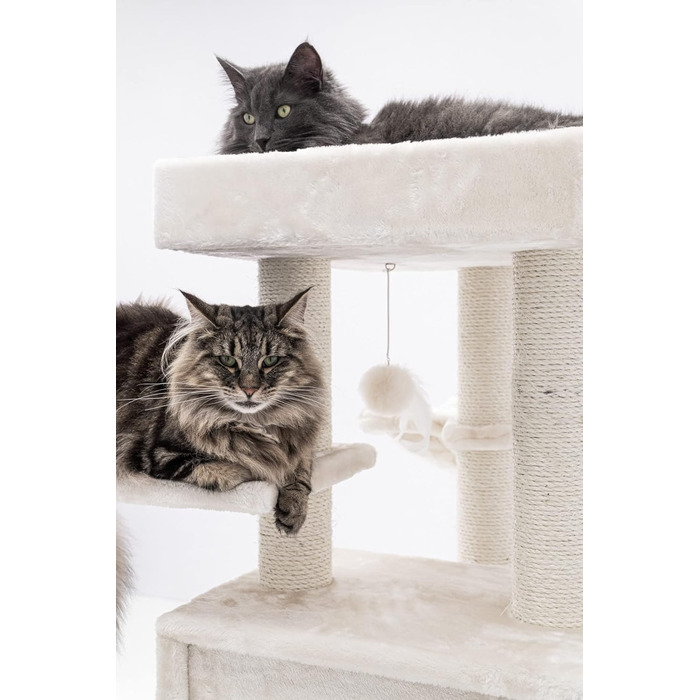Когтеточка для котів Petrebels Cleopatra 134 см, преміум, XL лежанка, котяча будка, стовпи Ø9 см, бежевий/кремовий