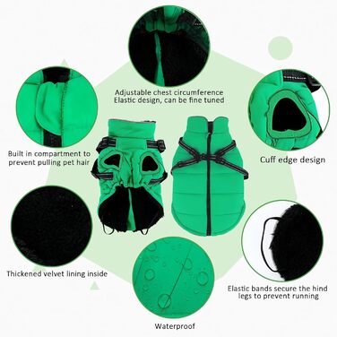 Зимовий одяг для собак ZoneYan: регульований, водонепроникний, теплий, з відбиваючими елементами (зелений, S)