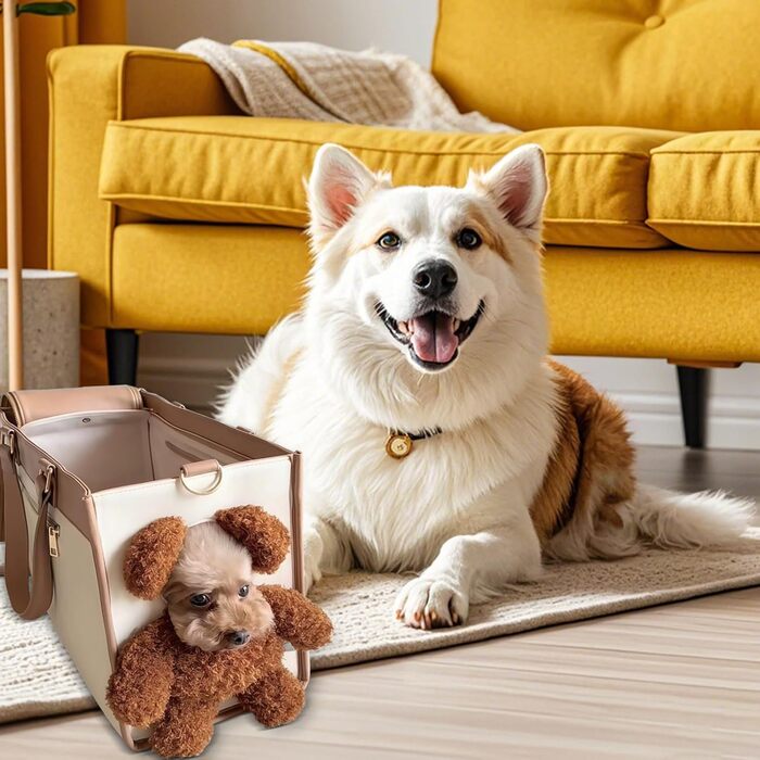 Модна сумка-переноска для собак та котів, з PU-шкіри, 38x29x18.5 см, Хакі