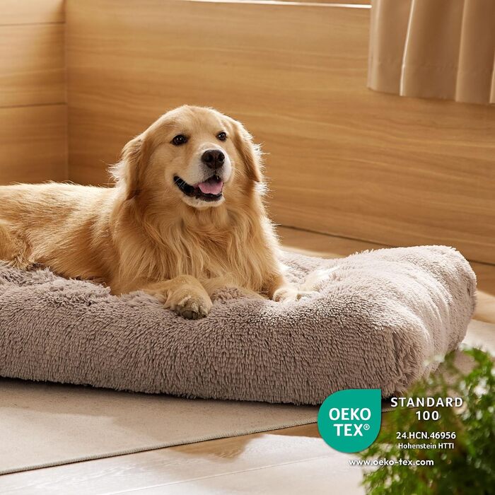 Лежак для великих собак BEDSURE, 121x76x8 см, м'який плюшевий, праний, нековзка основа, колір камель