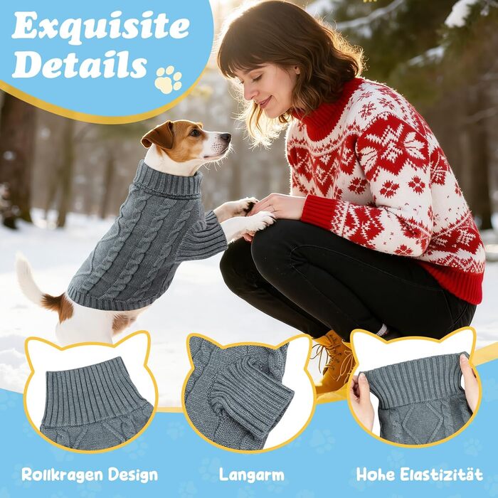 Теплий зимовий пуловер для собак з довгим рукавом, з м'яким коміром-горловиною. Підходить для такс, бульдогів, шнауцерів та інших порід.