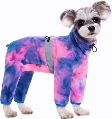 Піжама для собак з полярного флісу, тепла куртка та светр для маленьких та середніх собак, зимовий одяг для чотирилапих (X-Small, Батик-фіолетовий)