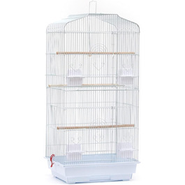 Клітка для папуг з драбиною, знімний піддон, біла (46x36x92 см)