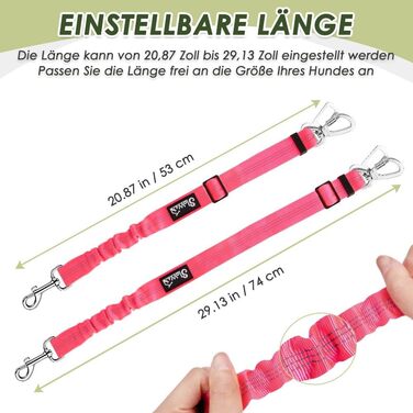 Ремінь безпеки для собак SlowTon, 2 шт. - Автомобільний поводок з регулюванням, еластичний амортизатор, міцний нейлон, світловідбиваючий ремінь безпеки для тварин (флуоресцентний рожевий)