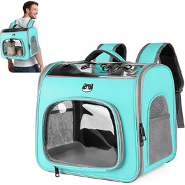 Рюкзак для котів та маленьких собак ALLSOPETS, дихаючий, з фронтальною відкриванням та страхувальним ремінцем, для подорожей, походів та прогулянок (М'ятно-зелений)