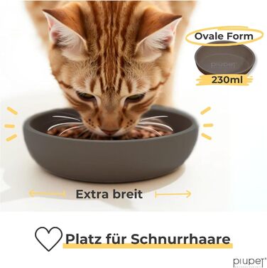 Набір мисок для котів PiuPet® 2 шт. | Миски для котів, неслизькі, для корму, 230 мл, сірі