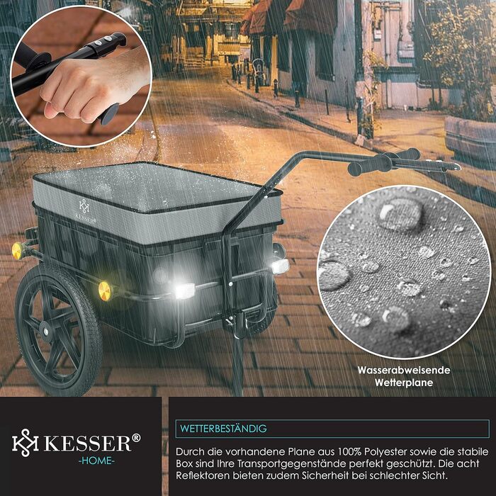 Причіп для велосипеда KESSER®: вантажний, ручний, з кутом нахилу, об'ємом 70 літрів (2 ящики пива) + аксесуари, 26-28 дюймів (сірий)