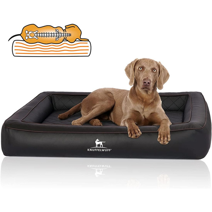 Ортопедичне ліжко для собак Knuffelwuff Hampstead M-L 85x65 см, штучна шкіра, чорне, лазерна стібка