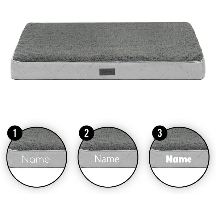 Ортопедичне ліжко для собак Lionto, 112x81x8 см, з м'яким плюшем, знімний та пральний чохол, водовідштовхувальне, для собак та котів, сіре (з нанесенням імені)