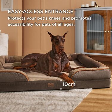 Ортопедичне ліжко для собак BEDSURE - 122x89 см, зручне диван для великих собак, з ефектом пам'яті, коричневий, миється, антиковзаюче
