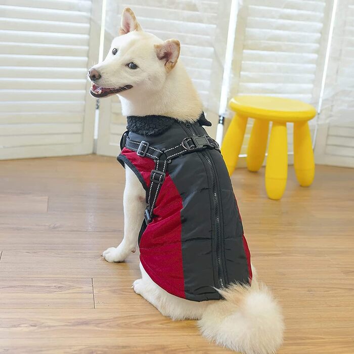 Зимовий теплий куртка для собак, водонепроникний, вітрозахисний, з блискавкою та світловідбиваючими елементами, для середніх та великих собак, колір червоний (L)