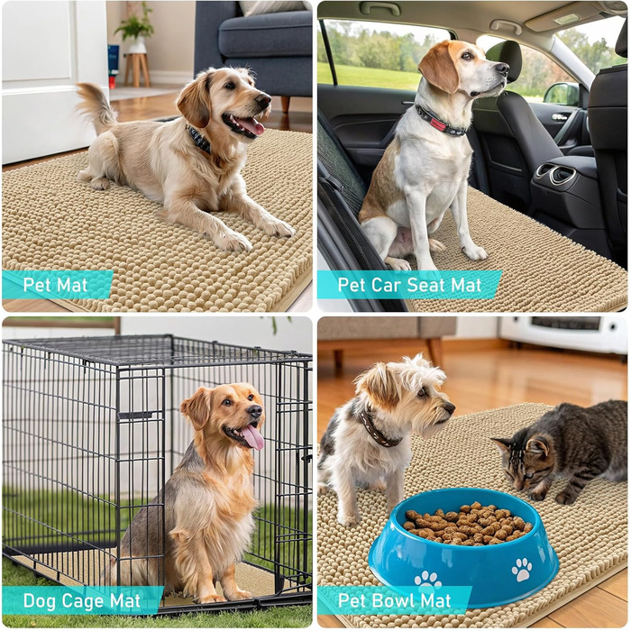 Набір килимків для собак OLANLY, 4 шт., 76,2 x 50,8 см, поглинають вологу та бруд, швидковисихаючі, неслизькі, пранні, з джерсі (Chenille), бежеві