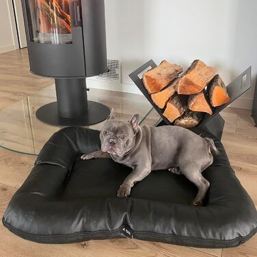 4L Textil Ella - Лежанка для собак великих порід, штучна шкіра, водостійка, 110x90 см, чорна