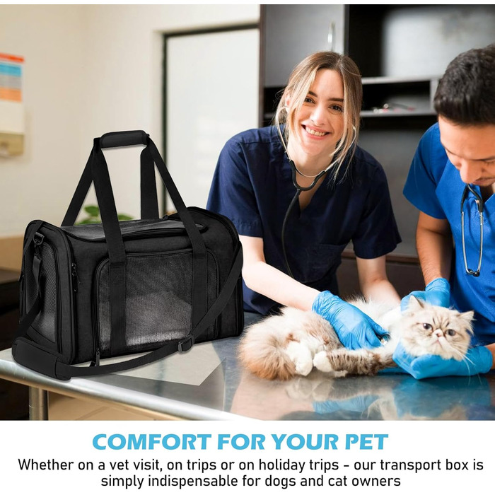 Транспортна переноска для кота та собаки BYZESTY, складана, 42 x 27 x 28 см, з мискою, чорна
