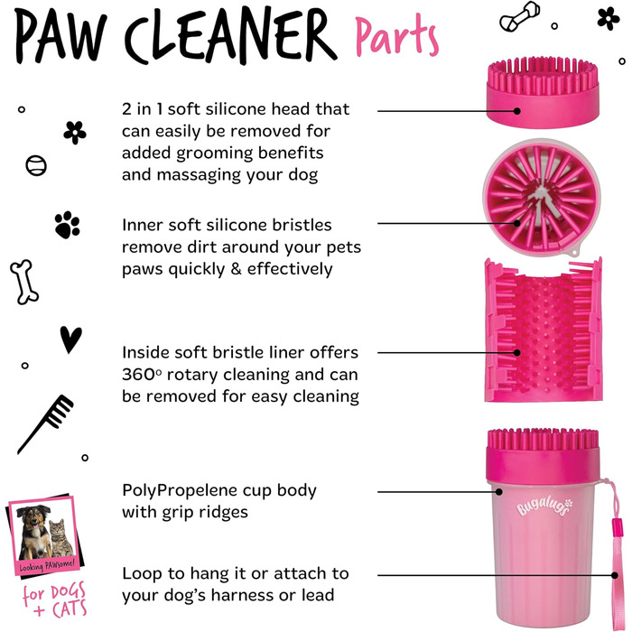Очисник лап для собак Bugalugs: портативний душ для лап для собак та котів (середній)
