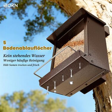 Годівниця для птахів iBorn Wand-Vogelfutterhaus для вулиці з металевим вологостійким дахом, навісна металева годівничка для дерева, паркану або стіни, легка в очищенні, колір кава