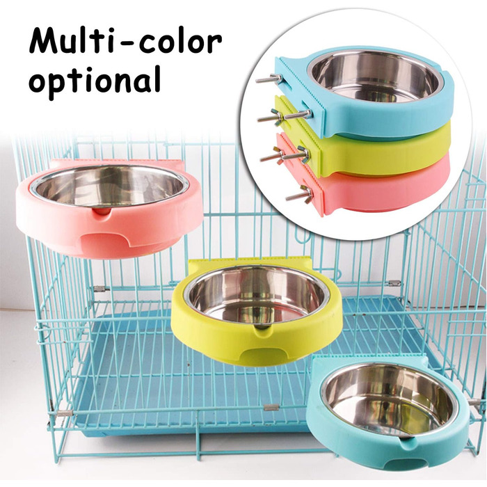 Набір мисок для корму для клітки, підвісні, знімні, з нержавіючої сталі, для собак, котів, дрібних тварин, блакитні, з гофрованим затискачем